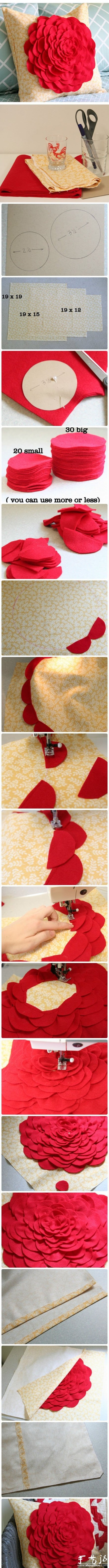 Handmade DIY big red flower cushion