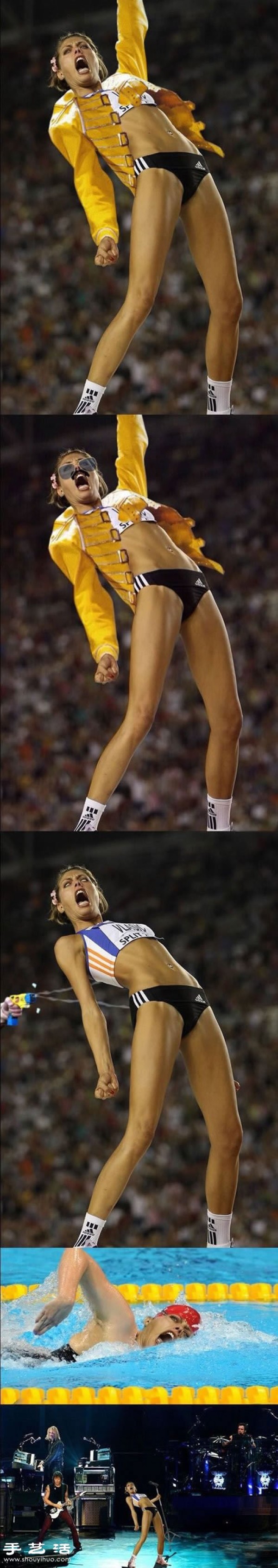 A spoof of domineering photos of Croatian athletes celebrating victory