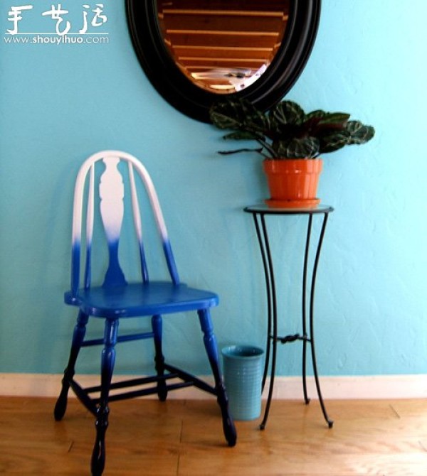 Old chair refurbished DIY color gradient chair