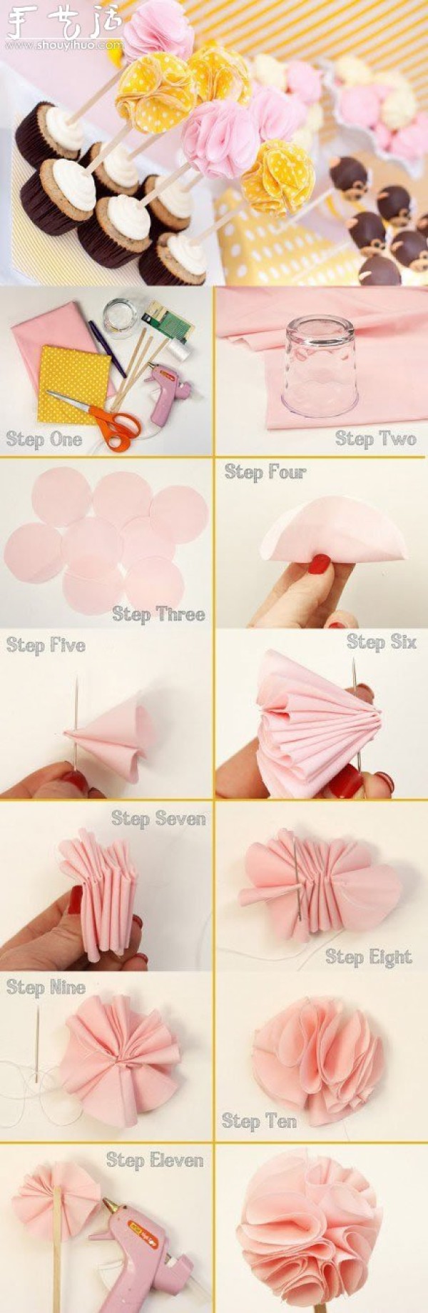 Handmade DIY tutorial for fabric decorative flowers