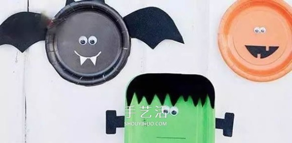 Halloween monster handmade simple paper dinner plate recycling