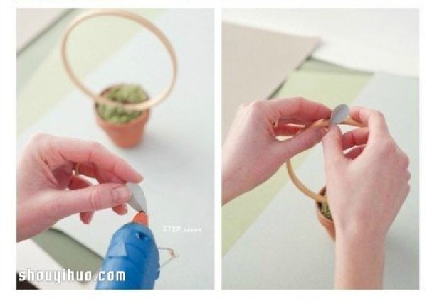 Using embroidered fabric and cardboard to DIY ring-shaped potted plants