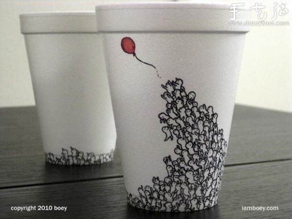 Funny doodles on disposable paper cups