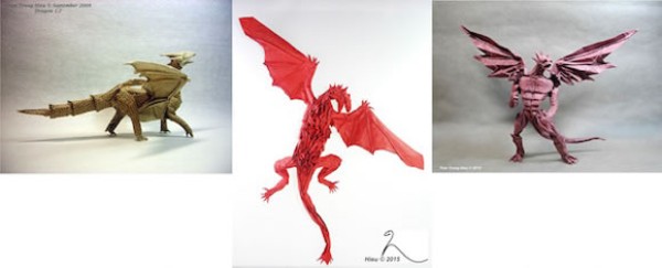 Origami dinosaur works by Vietnamese origami artist Adam Tram