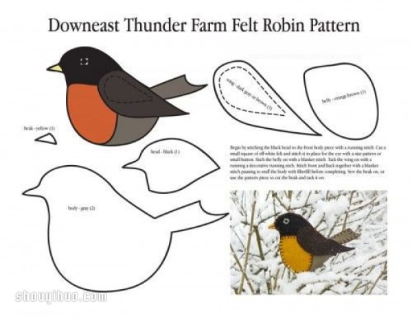 Two ways to make hand-made non-woven birds with drawings