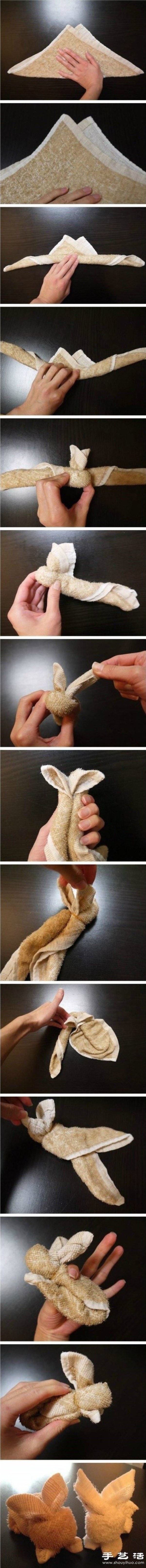 Creative crafts: Use a towel to tie a rabbit doll