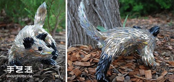 CD discs are turned into treasures to create various animal sculptures