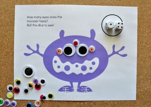 Homemade Halloween childrens toys roll the dice to determine the monsters eyes