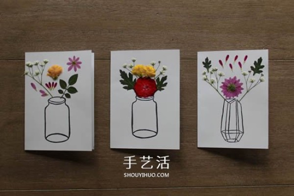 Homemade Mothers Day embossed cards Illustrated methods of using dried flowers to make greeting cards