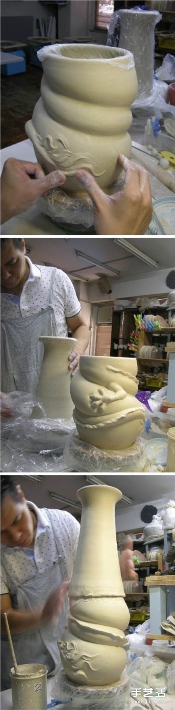 Dragon-shaped ceramic bottle DIY production process Chinese dragon circling ceramic bottle production