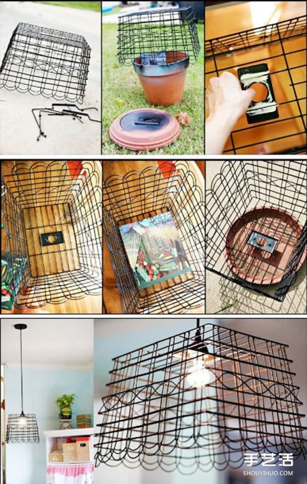 Use bicycle basket waste to DIY a pastoral style chandelier lampshade