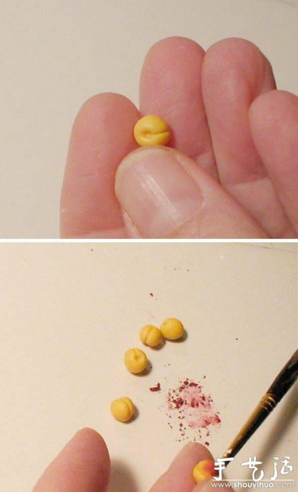 Tutorial on making miniature peaches from clay