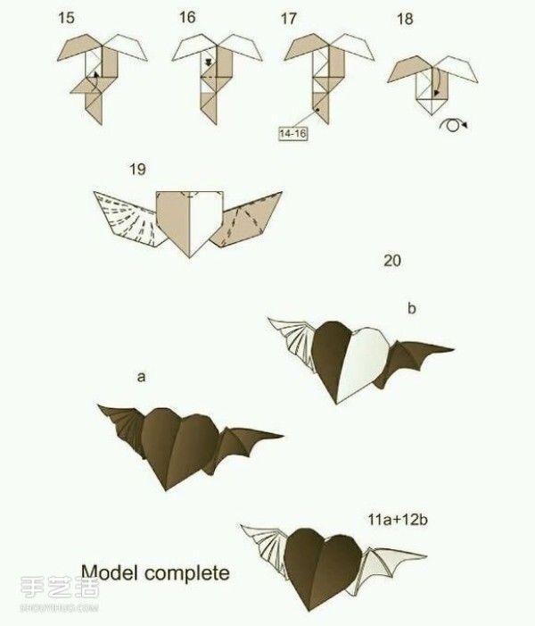 Angel Devil Heart Origami Tutorial, Origami Angel Devil Heart Step Illustrations