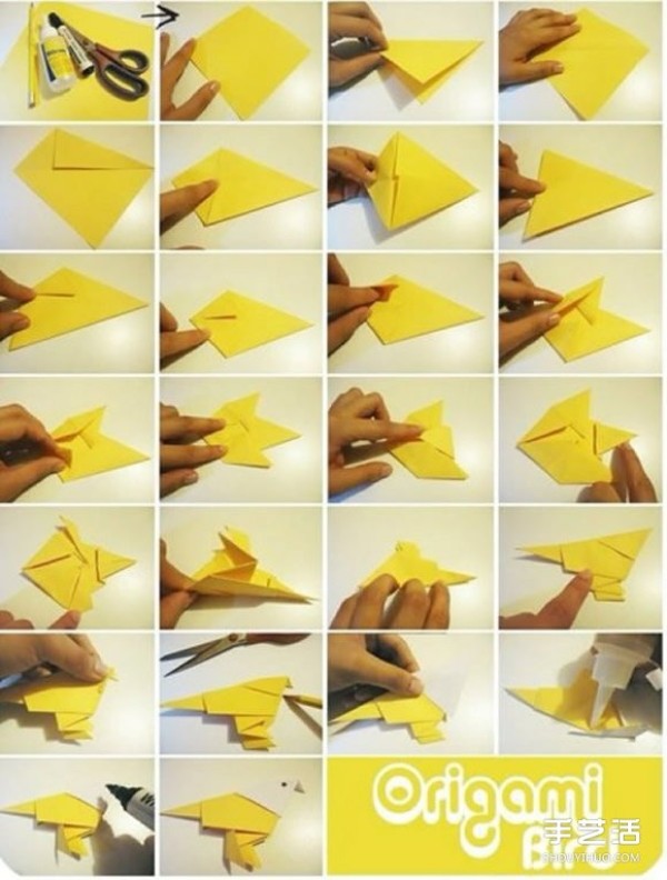 Three-dimensional origami bird folding diagram and handmade origami bird tutorial