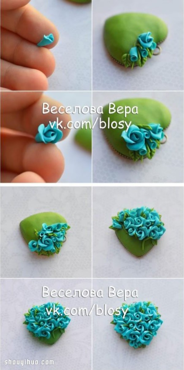 Polymer clay transforms heart-shaped necklace pendant DIY rose necklace pendant