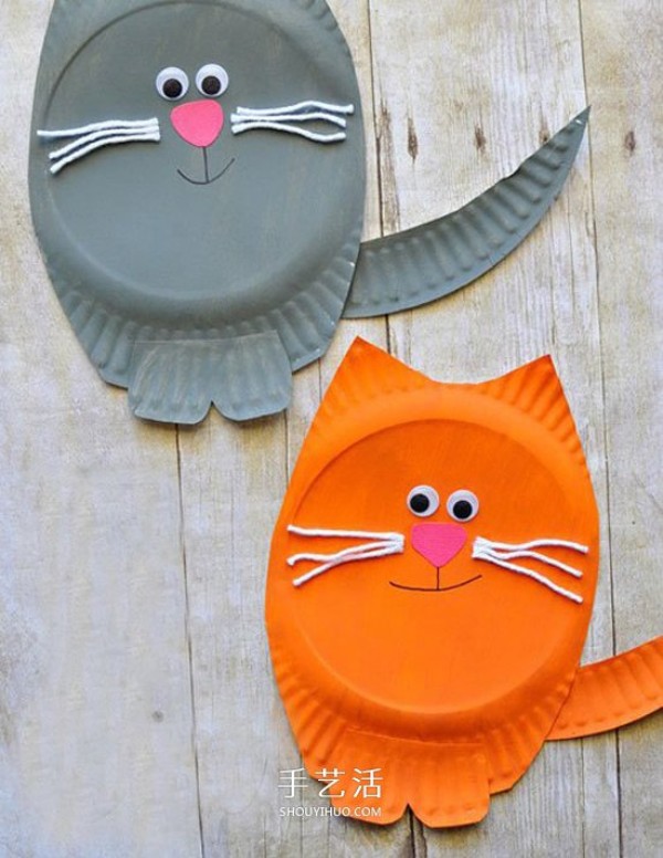 Disposable paper plates to make kittens and kindergarten handmade round-faced cats