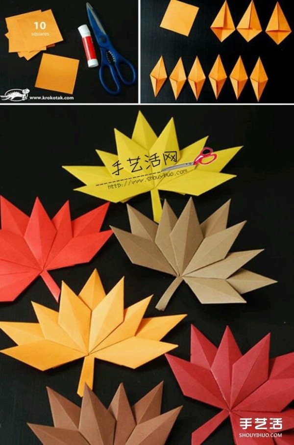 How to make origami maple leaves by hand, illustrations of origami maple leaves for children