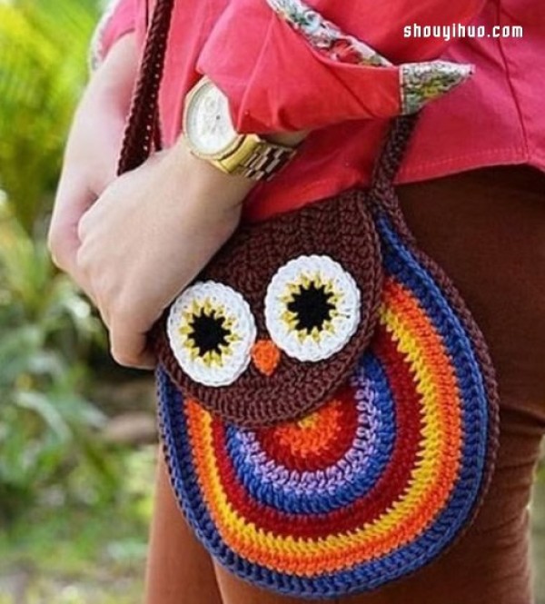 Tutorial of hand-knitted owl shoulder bag with knitting pattern picture