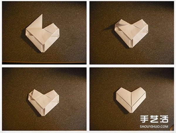 Three-dimensional heart-shaped origami diagram showing the steps of folding a three-dimensional love