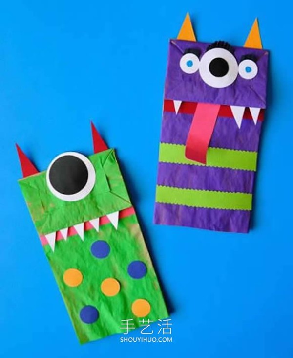 Tutorial on how to make Halloween monster puppets from paper bags