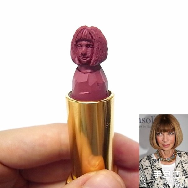 The lipstick is carved into a very delicate and interesting handiwork of a famous figure