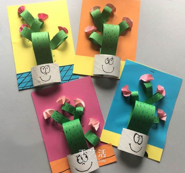 Salute to the tenacious cactus! Use rolled paper core to make cactus stickers