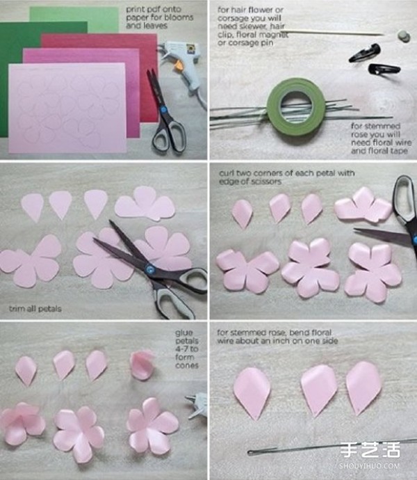 A simple folding method of paper rose with illustrations and paper rose hairpin DIY tutorial