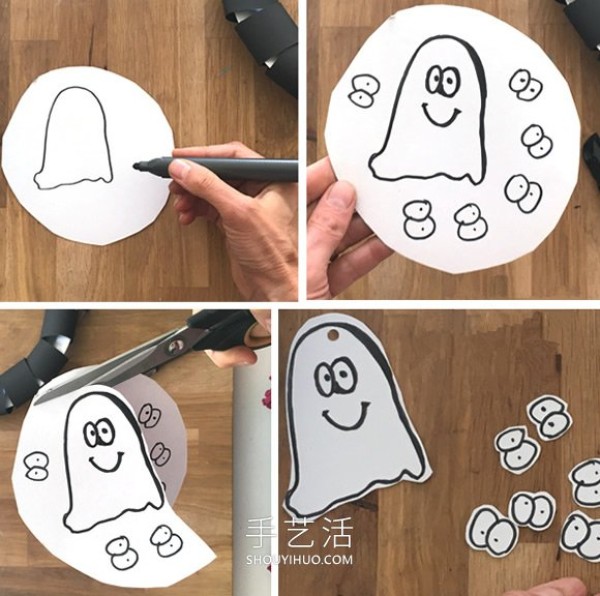 Simple Halloween ghost wreath hand-making illustrated tutorial