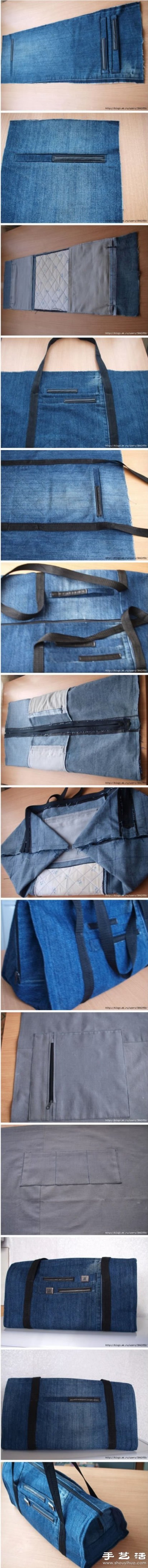 DIY makes a large-space luggage bag by renovating old jeans