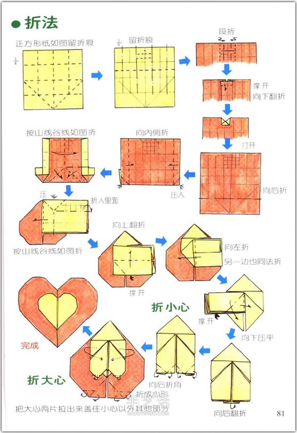 How to fold a heart? A collection of 76 simple heart-shaped origami methods with illustrations