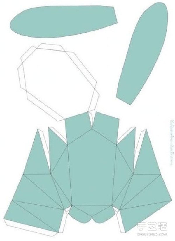 How to Origami a 3D Rabbit Head, Illustrations of How to Fold a 3D Rabbits Head