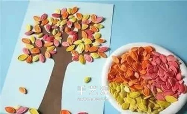 Pumpkin seeds handmade big tree kindergarten simple big tree collage