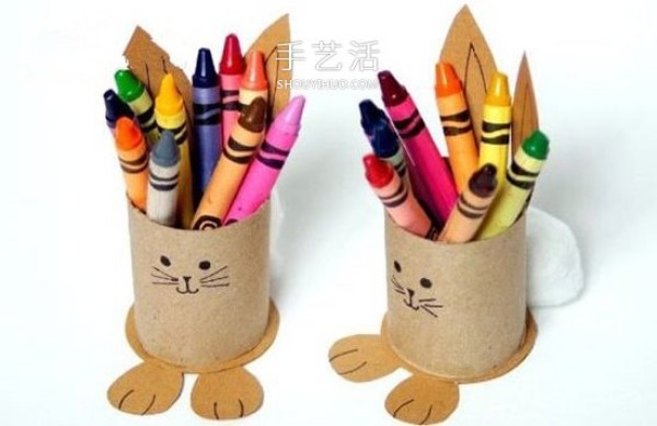 The method of using waste to make a pen holder is a simple and cute little rabbit pen holder DIY