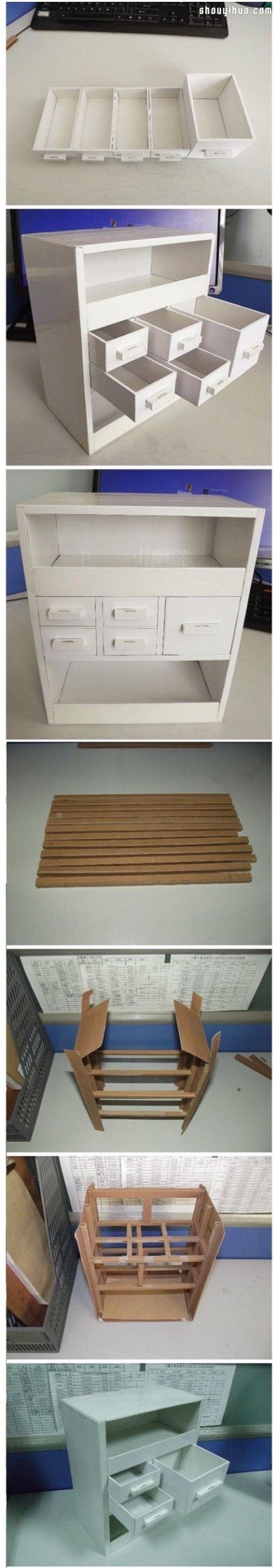 Using waste cartons to make cabinets/bookcases/wardrobes by hand