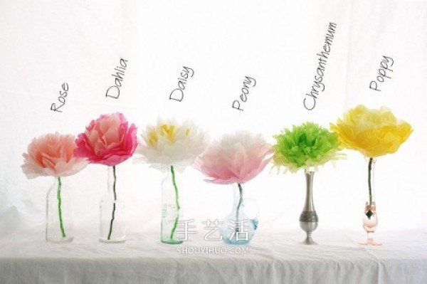 Illustration of how to make simple and beautiful handmade crepe paper flowers