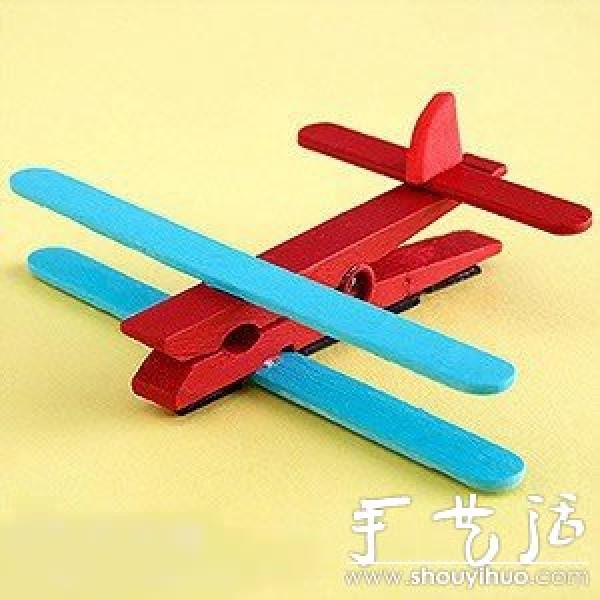 popsicle sticks and clips handmade DIY small plane