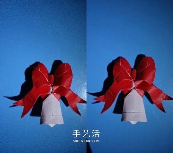 The origami method of a bell illustrates the folding steps of a complex origami bell