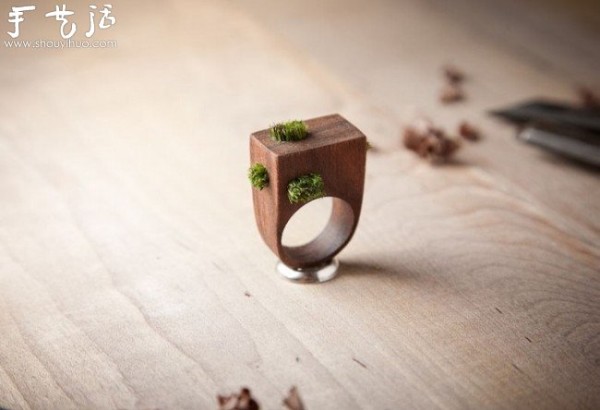 Ring carved from solid walnut