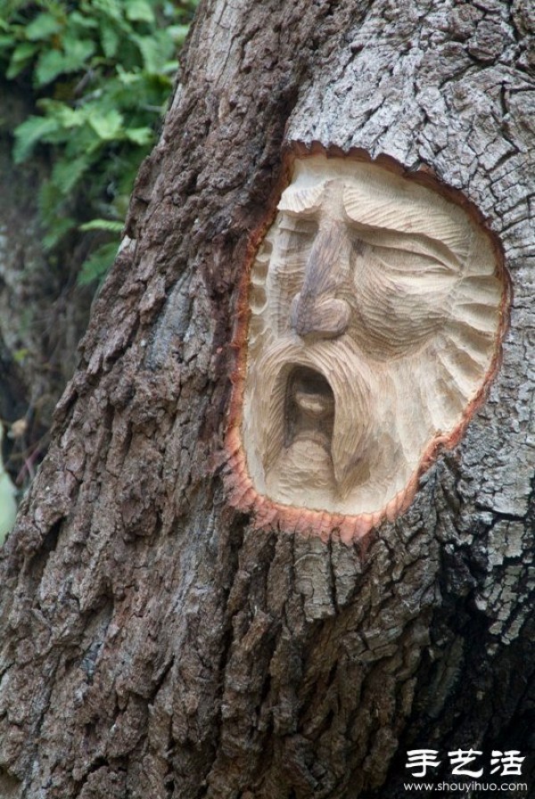 The fusion of tree carving sculpture art and nature