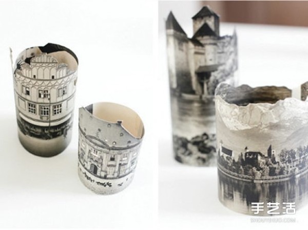 Use waste book pages to make handmade castle-style romantic candlesticks