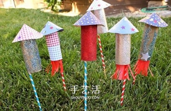 Kindergarten firecrackers handmade method of rolling paper tubes to make rocket firecracker toys