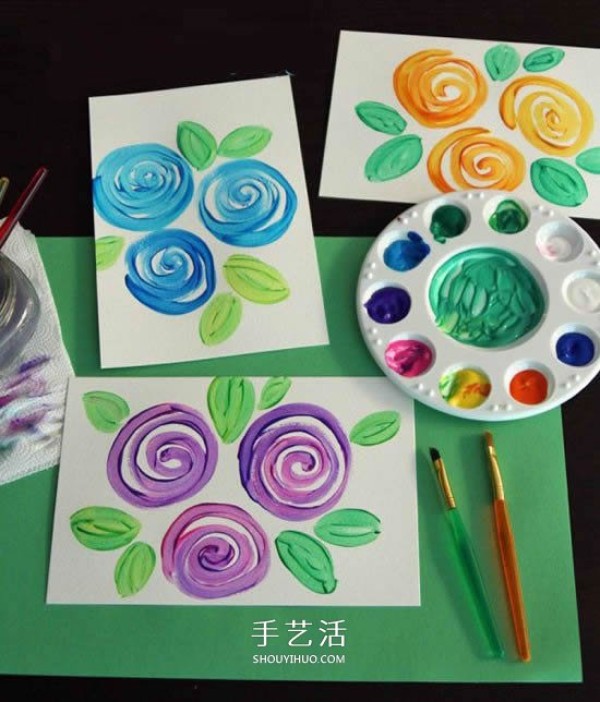 Simple and beautiful! Tutorial on making childrens watercolor rose greeting cards