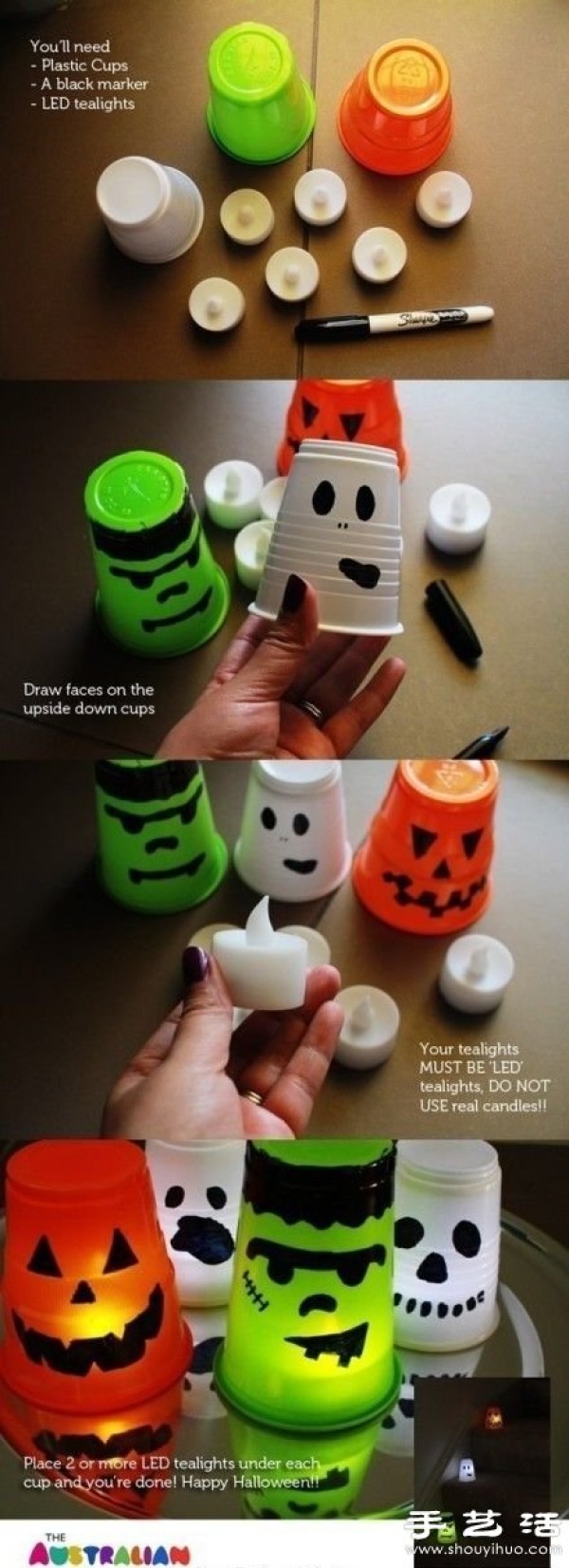 Disposable plastic cups make Halloween night lights