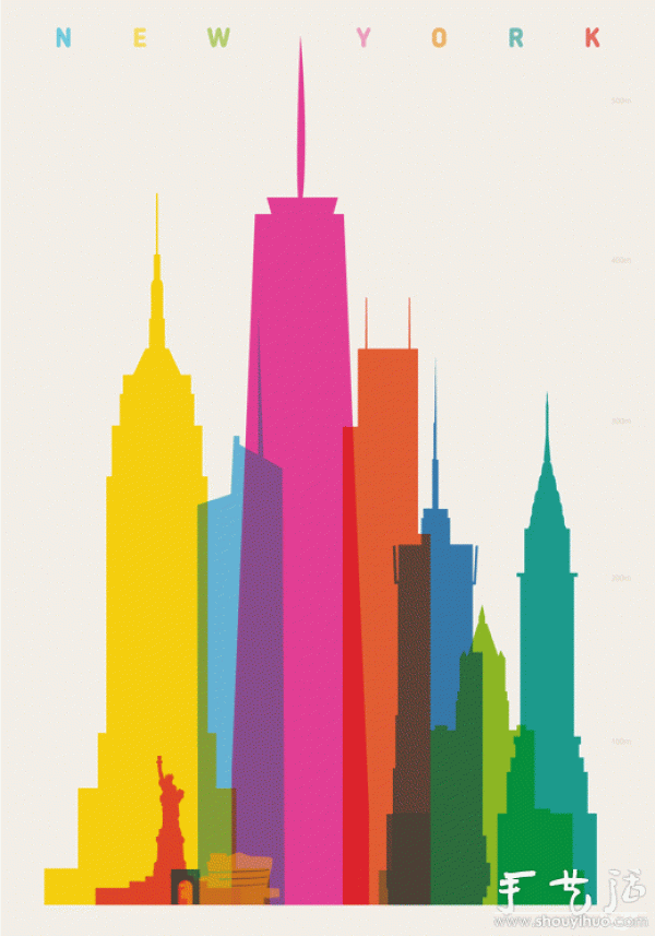 City-themed paper-cut poster