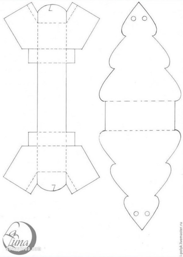 Origami Christmas tree packaging box folding method with unfolding diagram