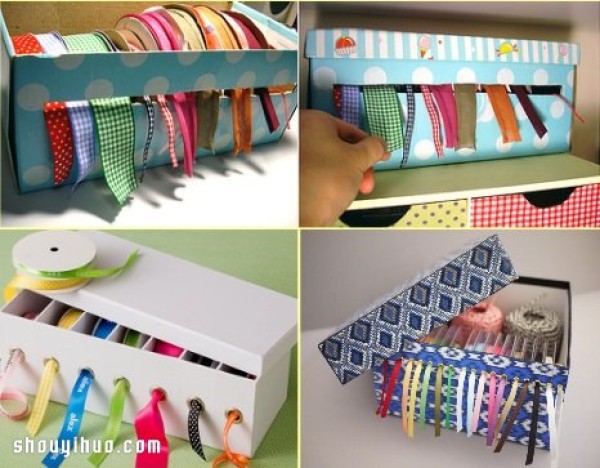 A complete collection of handmade shoe boxes using homemade storage boxes from waste