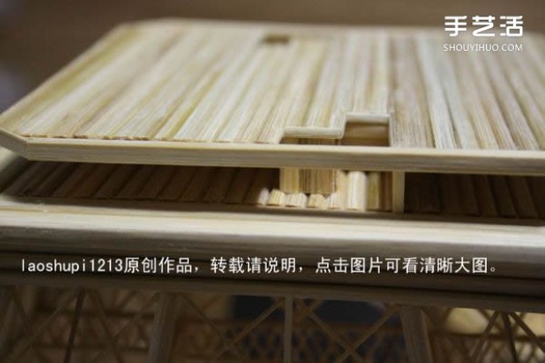 A detailed illustrated tutorial on making a model of the Eiffel Tower using chopsticks and bamboo skewers