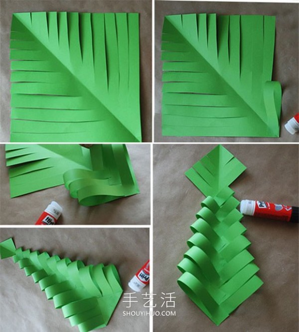 Tutorial on how to make a handmade cardboard Christmas tree in kindergarten