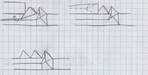 The origami method of shark mouth, step by step diagram of how to fold the sharks mouth