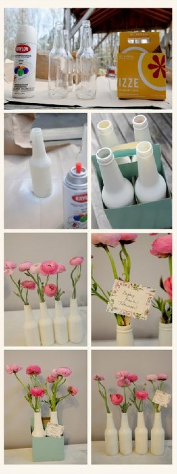 Beautiful vases made by spray-painting waste wine bottles